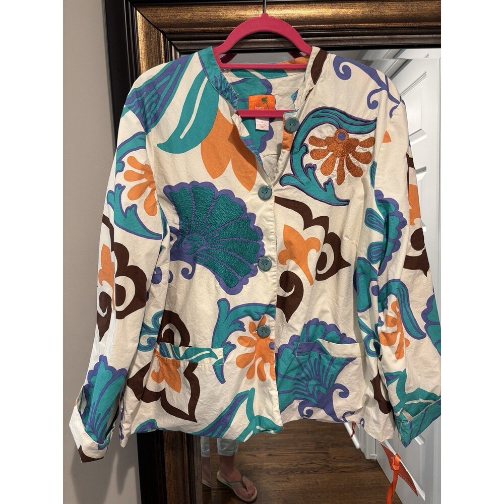 Hearts of Palm Embroidered Floral Jacket Women’s Size 18 NWT Color Cotton Blazer